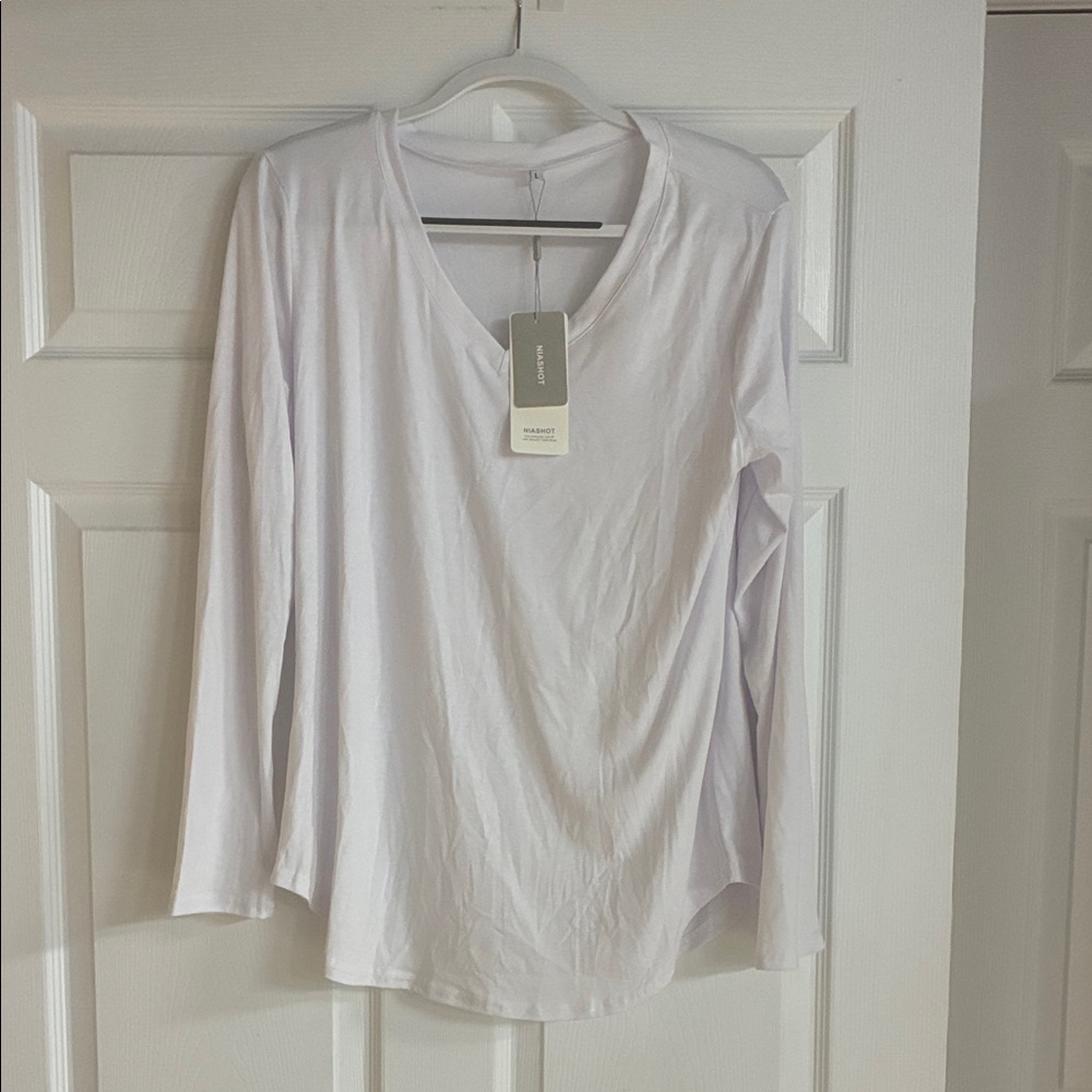 Eileen Fisher White Long-Sleeve V-Neck Tee